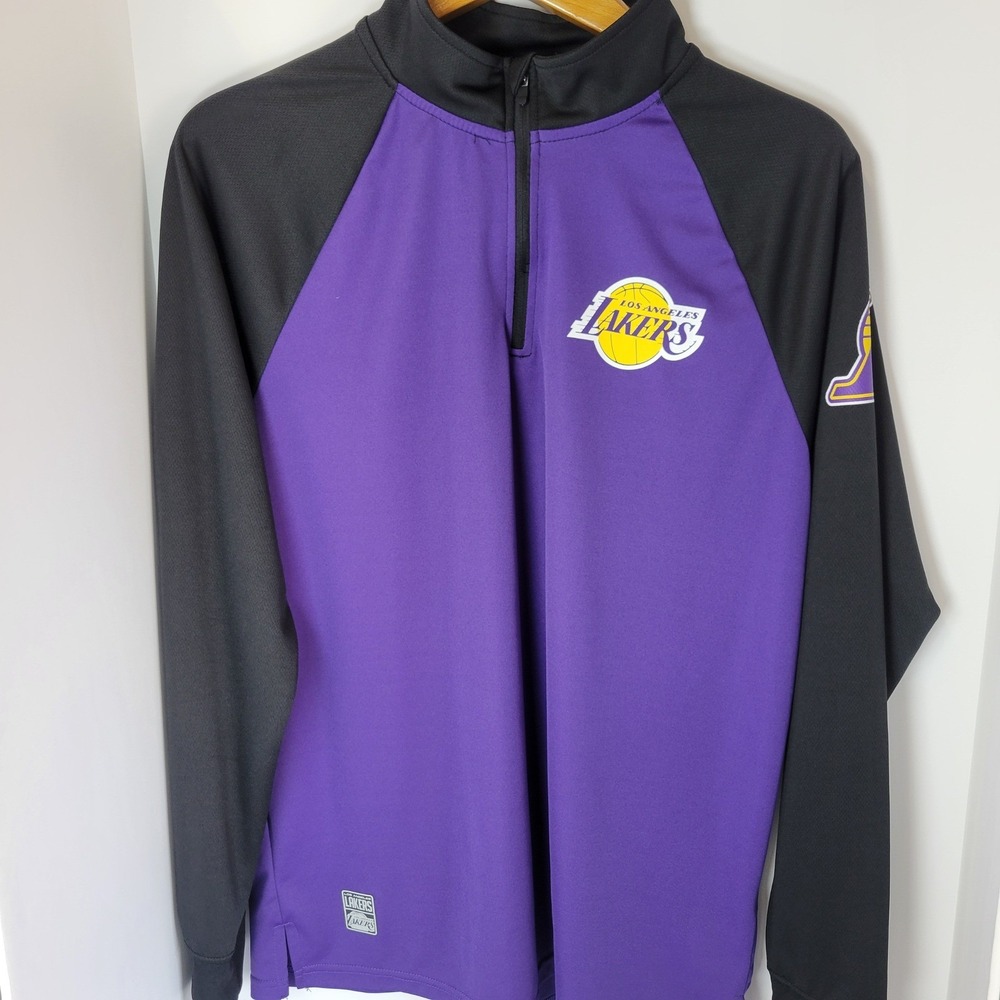 NBA Los Angeles Lakers Mens Large 1/4 Zip Pullover Purple Black Long Sleeve Top